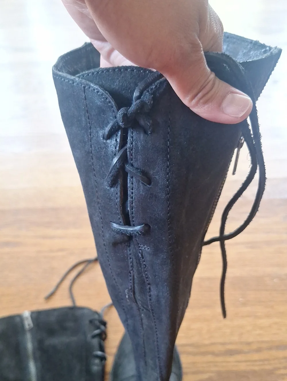 Born Black Felicia Distressed Knee High Suede Boot Side Zipper and Back 8